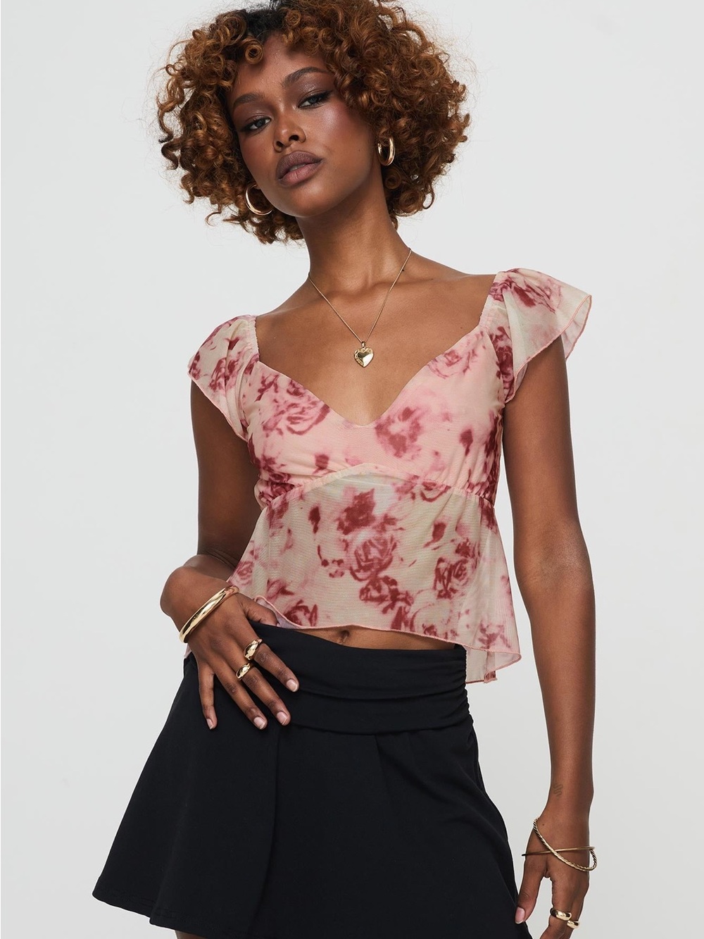 Princess Polly V-Neck Crop Top in Dusty Rose